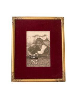 Vintage 90s Burnes Brass and Red Velvet Photo Picture Frame 3.5"x5"